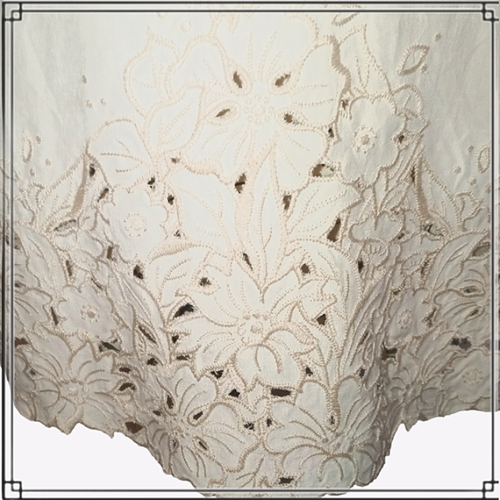 J. Jill Silk/Linen Cream Laser Cut Embroidered Floral Blouse Size Sm - Picture 4 of 10